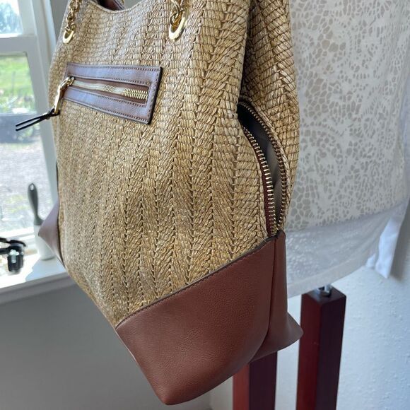 INC International Concepts Faux Woven Straw and Leather Trim Purse EUC - Picture 3 of 9